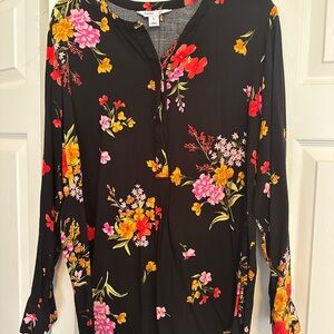 Old Navy Red and Pink Long Sleeve Mandarin Collar Blouse